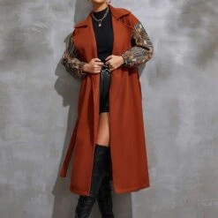 Loose Long Patchwork Office Lady Winter Women's Overcoat -Rountine Shop 7107054d b3cd 4d65 b55d 3776ee28f114