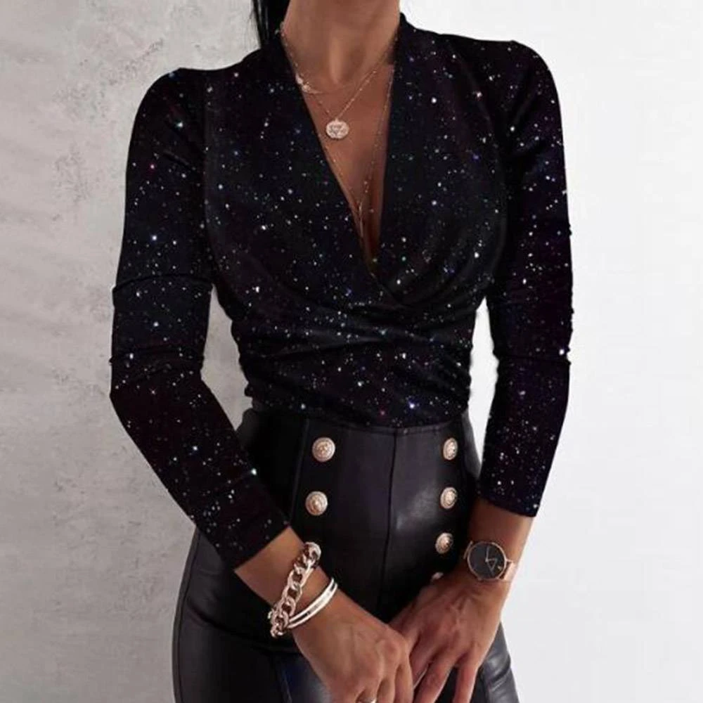 Regular Print Star V-Neck Long Sleeve Women's Blouse 1 Regular Print Star V-Neck Long Sleeve Women's Blouse