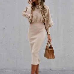 Formal Mid-Calf Long Sleeve Stand Collar Bodycon Women's Dress