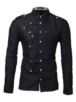 Single-Breasted Solid Color Button Down Decorated Men's Long Sleeve Shirt -Rountine Shop 786bf1ff efcc 4825 923d 7ead1976e936