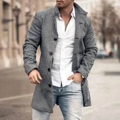 Plain Lapel Button Mid-Length OL Men's Coat