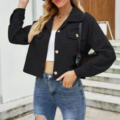 Loose Long Sleeve Single-Breasted Lapel Short Women's Jacket -Rountine Shop 7b02ceff d27d 459d b7c3 d28a30c5cfc8
