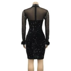 Stand Collar Long Sleeve Rhinestone Above Knee Party Bodycon Women's Dress -Rountine Shop 7c811762 f0ee 4175 91db c7f71e5c5730