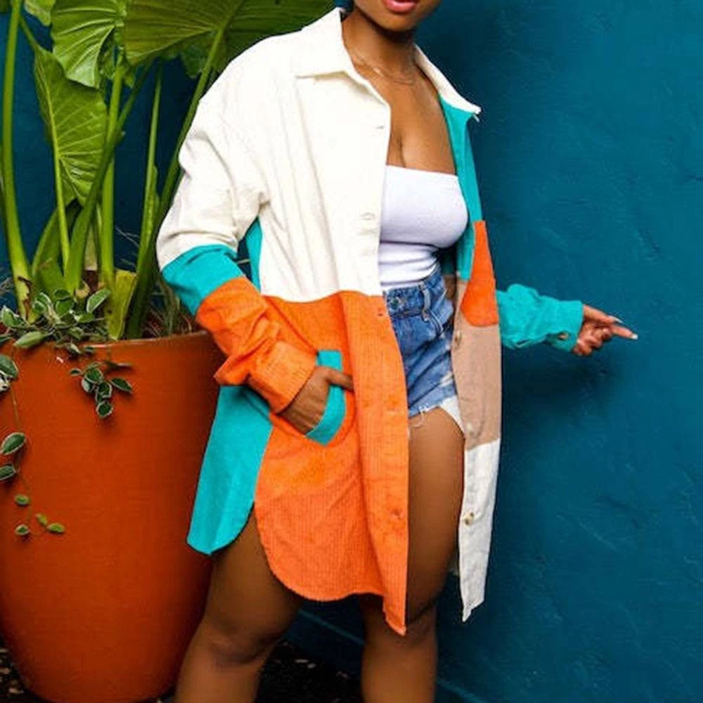 Patchwork Single-Breasted Loose Long Sleeve Mid-Length Women's Jacket 9 Patchwork Single-Breasted Loose Long Sleeve Mid-Length Women's Jacket - Image 9