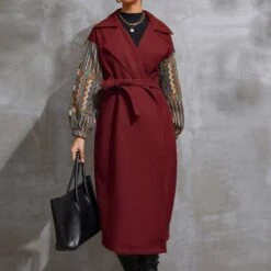 Loose Long Patchwork Office Lady Winter Women's Overcoat -Rountine Shop 868ef1da ec5f 466d ae6b f3a17acb4402