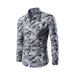 Lapel Casual Print Floral Slim Men's Shirt