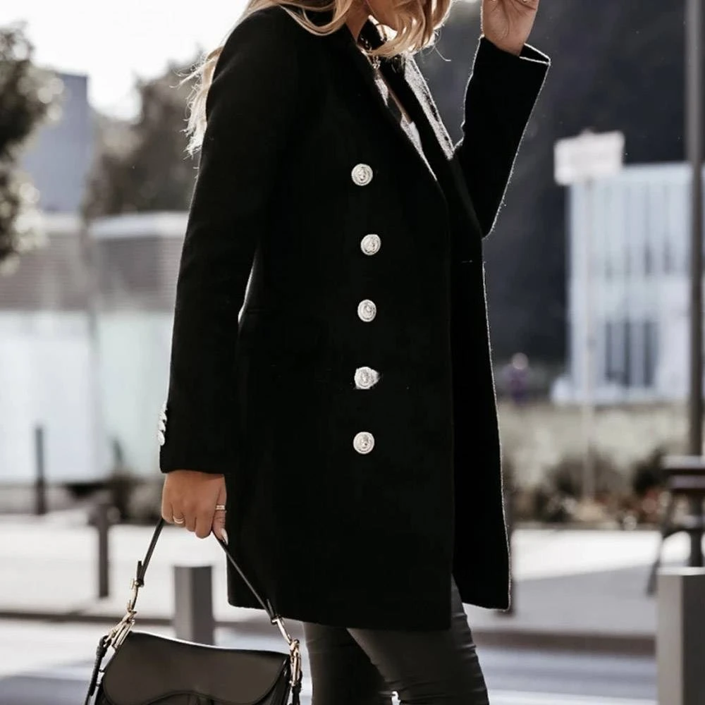 Regular Straight Double-Breasted Button Mid-Length Women's Overcoat 5 Regular Straight Double-Breasted Button Mid-Length Women's Overcoat - Image 5