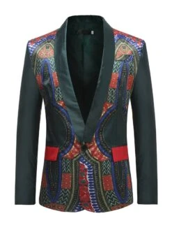 African Print Slim One Button Men's Blazer