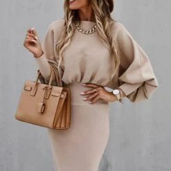 Formal Mid-Calf Long Sleeve Stand Collar Bodycon Women's Dress -Rountine Shop 8e8096e4 9c68 46b3 8f73 9daabb814503