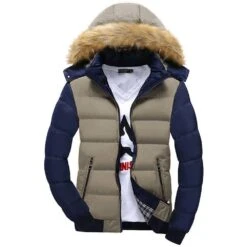 Polyester Faux Fur Contrast Color Men's Cotton Coat With Hat -Rountine Shop 8e98c3ef 46b6 4455 ae78 6c6833f208fa
