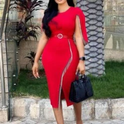 Split Mid-Calf Half Sleeve Round Neck Bodycon Women's Dress