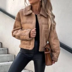 Long Sleeve Fleece Loose Lapel Women's Jacket