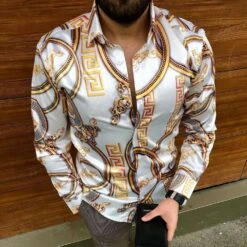 Lapel Color Block Fashion Button Single-Breasted Men's Shirt