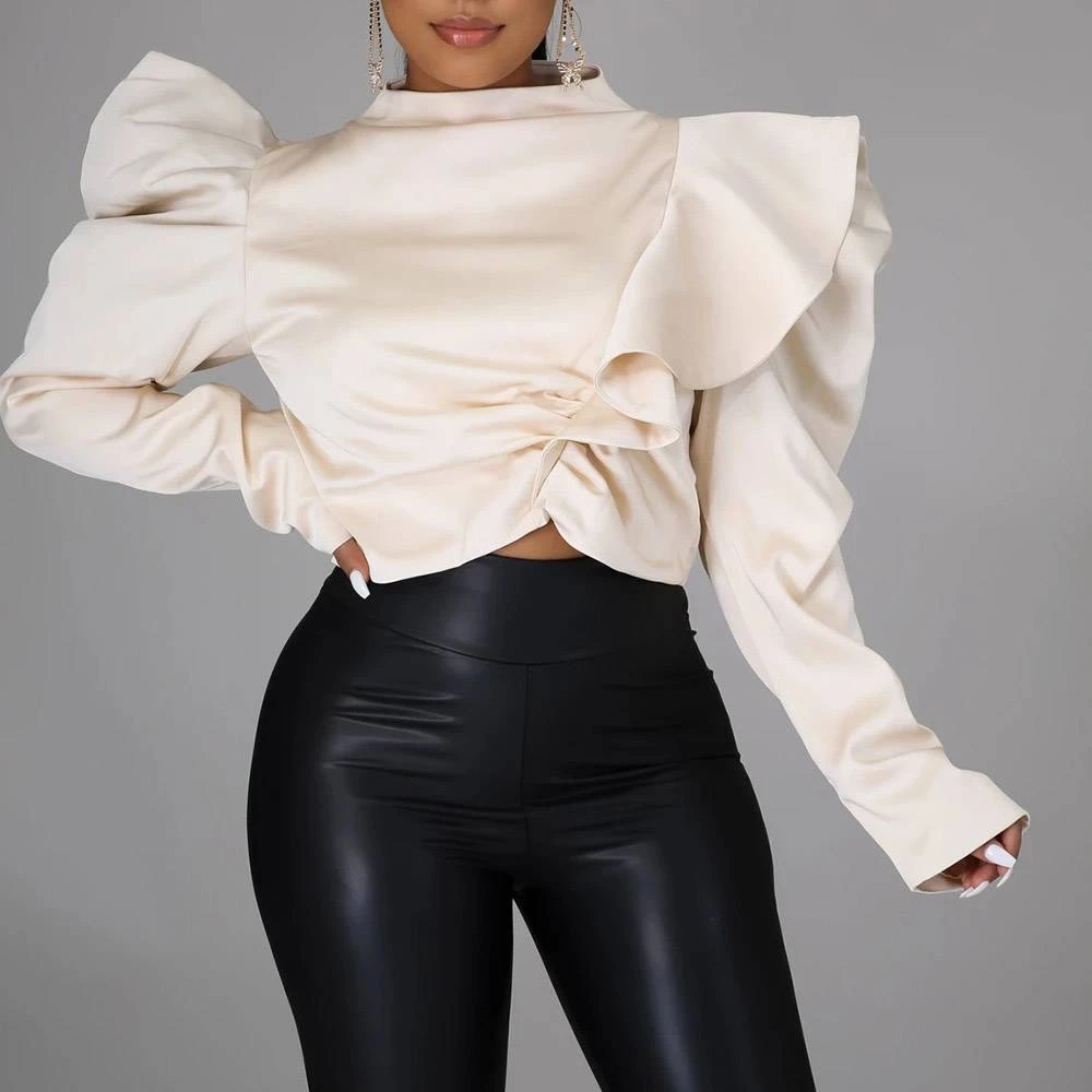 Stand Collar Plain Patchwork Long Sleeve Pullover Women's Blouse 2 Stand Collar Plain Patchwork Long Sleeve Pullover Women's Blouse - Image 2