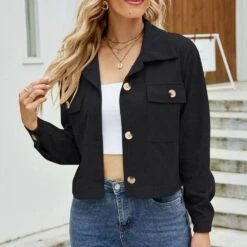 Loose Long Sleeve Single-Breasted Lapel Short Women's Jacket -Rountine Shop a117e78b 418b 43e2 8e5c 30fcd9961487