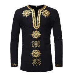 Dashiki African Fashion Style V-Neck Golden Print Casual Color Block Men's Shirt -Rountine Shop a26ef3e9 41a1 4178 ae01 4ee01fca9c45