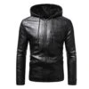 Hooded Plain Standard Slim Men's Leather Jacket