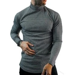 Casual Houndstooth Slim Long Sleeves Fall Men's T-shirt -Rountine Shop a490405b 3e27 4ad1 870a 3b2befa5391b