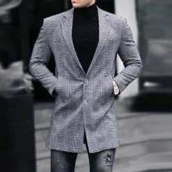 Plaid Print Slim Notched Lapel Pockets Men's Leisure Blazer