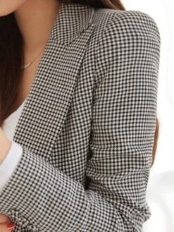 All-Matched Notched Lapel Checkered Women's Blazer -Rountine Shop a5ed0421 bdaa 4e17 ba9f f881ab0551d2