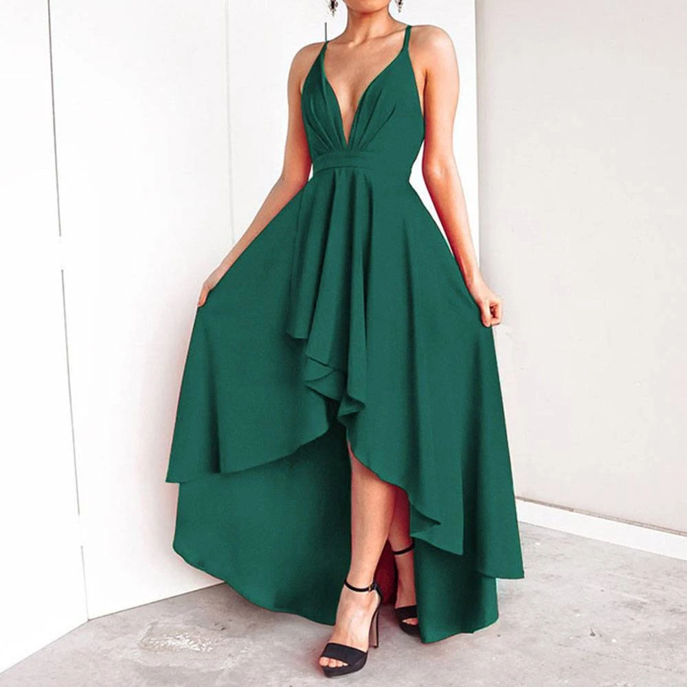 Asymmetric V-Neck Floor-Length Sleeveless Women's Maxi Dress 2 Asymmetric V-Neck Floor-Length Sleeveless Women's Maxi Dress - Image 2