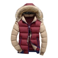 Color Block Patchwork Hooded Casual Men's Down Jacket
