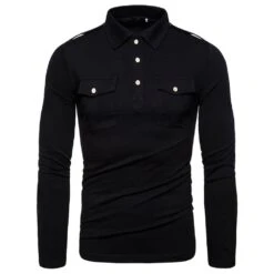 Button Pockets Polo Neck Plain Casual Men's Polo Shirt