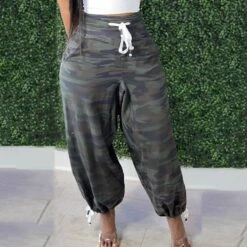 Plain Lace-Up Loose Pencil Pants Loose Women's Casual Pants