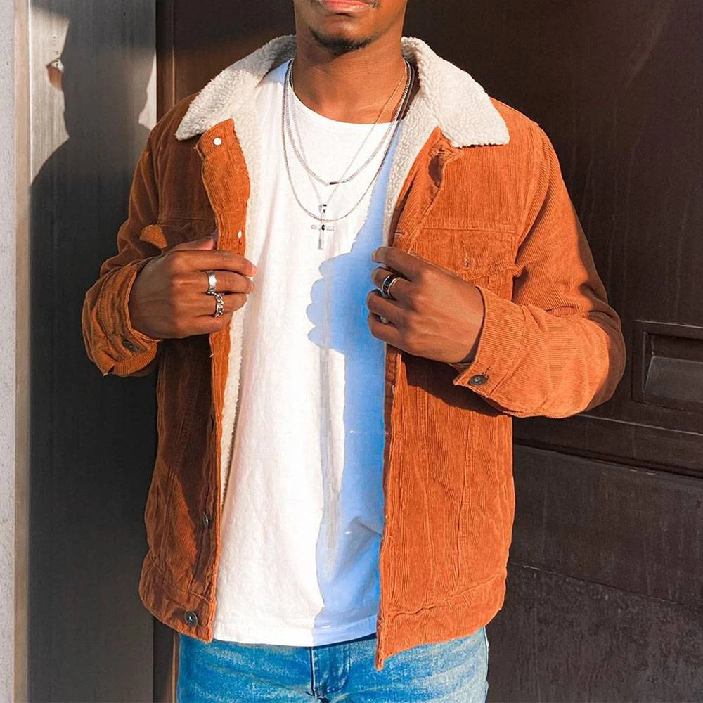 Lapel Plain Fleece Pocket Straight Men's Jacket 2 Lapel Plain Fleece Pocket Straight Men's Jacket - Image 2