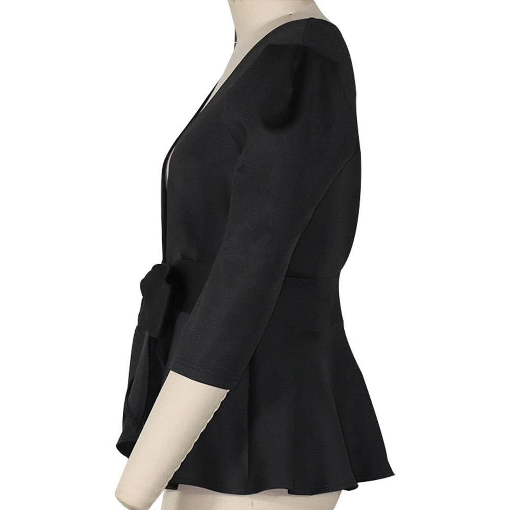 Lace-Up Plain Puff Sleeve Half Sleeve Women's Blouse 9 Lace-Up Plain Puff Sleeve Half Sleeve Women's Blouse - Image 9