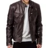 Standard PU Stand Collar Plain Men's Leather Jacket