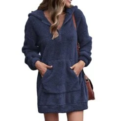 Long Sleeves Pocket Plain Mid-Length Pullover Hooded Women's Hoodie -Rountine Shop b511d673 376c 41ca b4b4 053bc0017c38