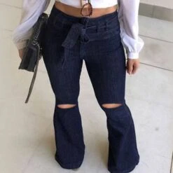 Regular Hole Bellbottoms Slim Women's Jeans -Rountine Shop b962f0c7 aeb6 4152 8a73 caa86e48609e