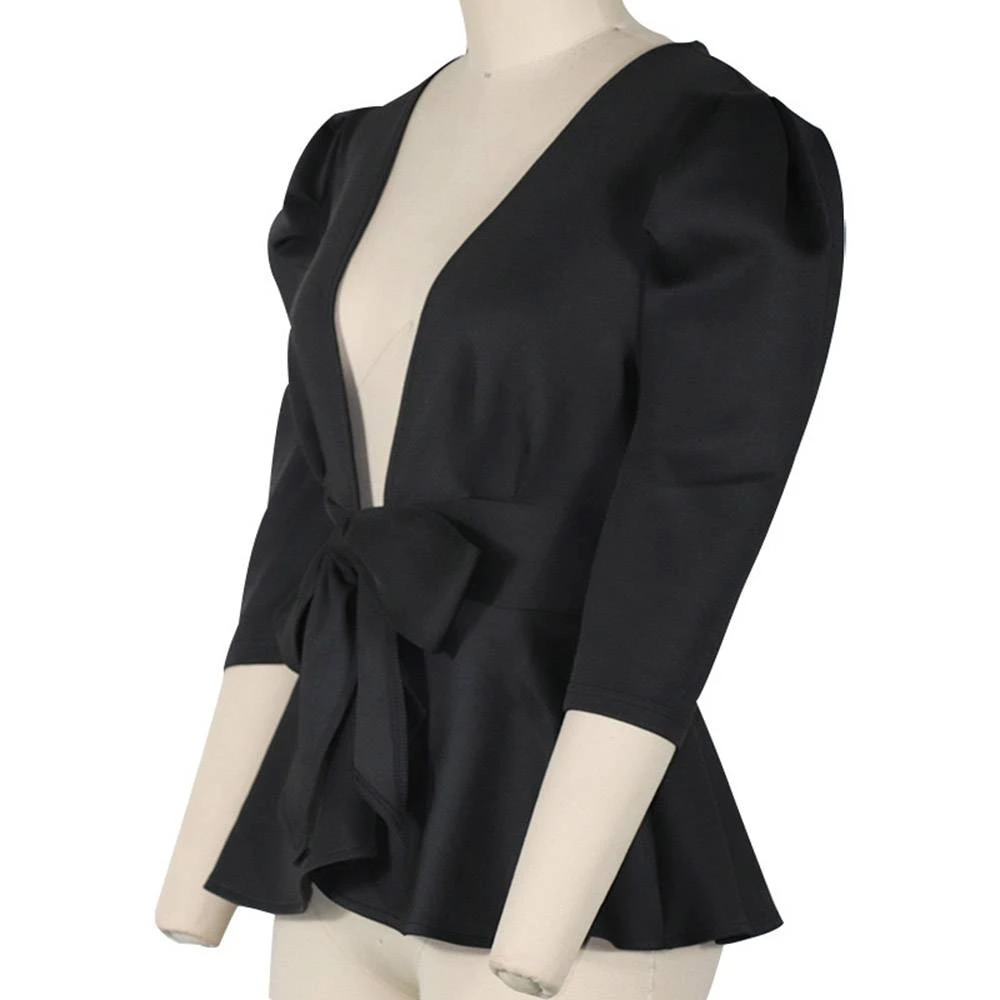 Lace-Up Plain Puff Sleeve Half Sleeve Women's Blouse 8 Lace-Up Plain Puff Sleeve Half Sleeve Women's Blouse - Image 8