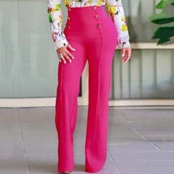 Plain Slim Button Full Length Women's Casual Pants -Rountine Shop bf3dbc70 db28 4929 bc50 42ff6a47bc34