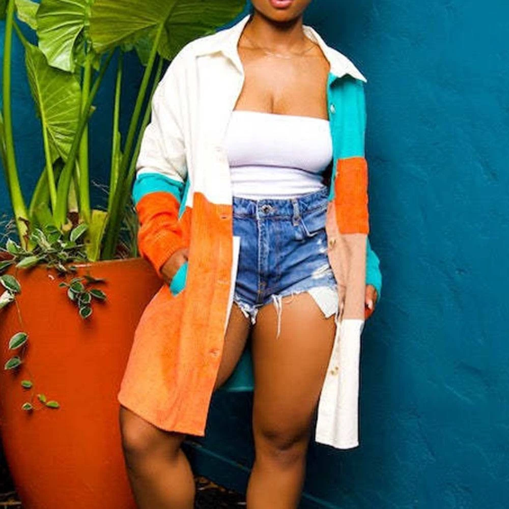 Patchwork Single-Breasted Loose Long Sleeve Mid-Length Women's Jacket 10 Patchwork Single-Breasted Loose Long Sleeve Mid-Length Women's Jacket - Image 10