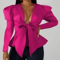 Bowknot Plain Long Sleeve Women's Blouse -Rountine Shop c1e43645 f568 404e 9df1 9a1f2b1404a7