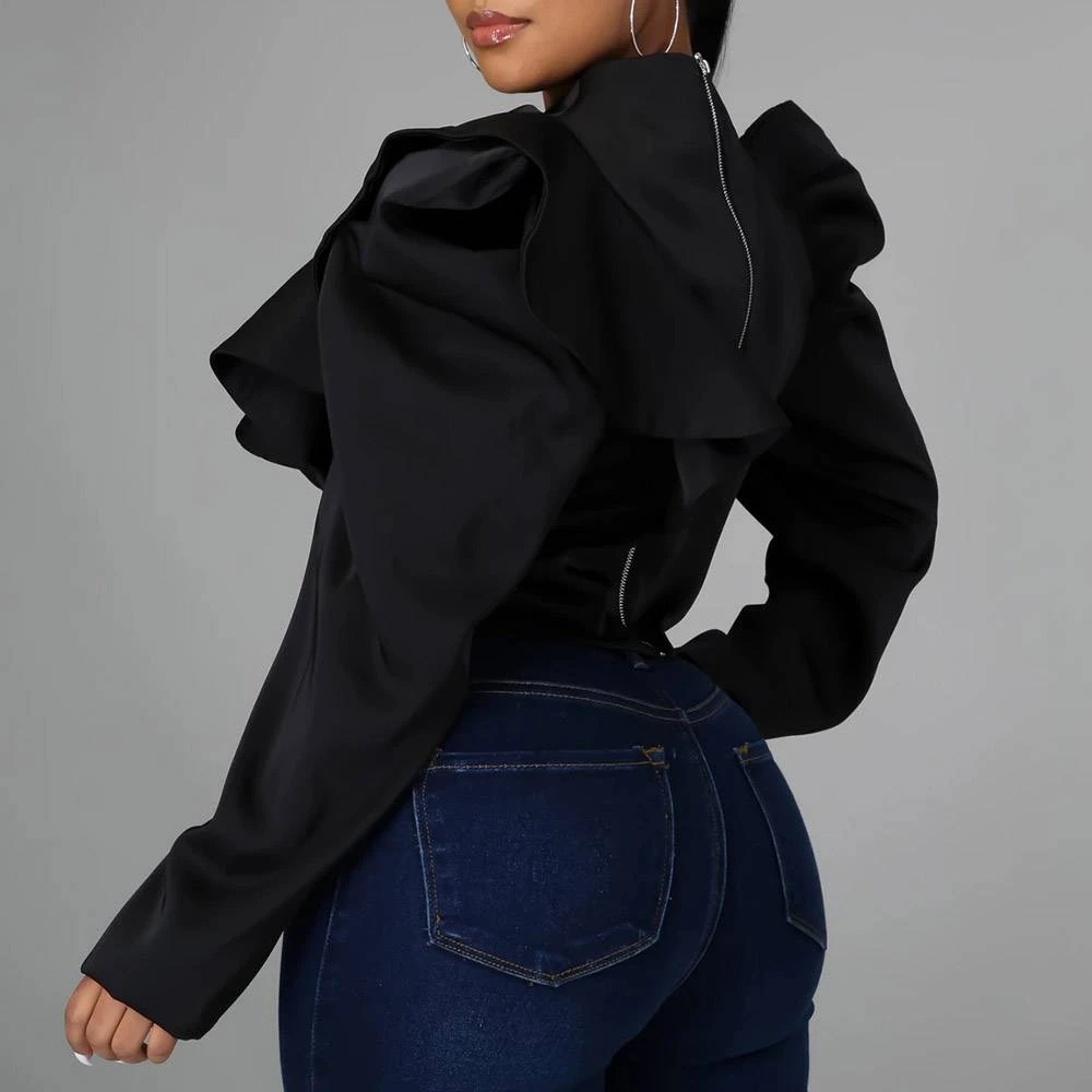 Stand Collar Plain Patchwork Long Sleeve Pullover Women's Blouse 7 Stand Collar Plain Patchwork Long Sleeve Pullover Women's Blouse - Image 7