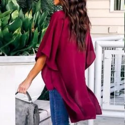 Plain Asymmetric V-Neck Mid-Length Women's Blouse -Rountine Shop c74267d0 a61d 4a1e 90e5 286c99c07eb4