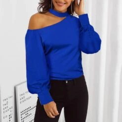 Lantern Sleeve Plain Long Sleeve Standard Women's Blouse -Rountine Shop c9f22927 f641 4192 b07a 9c7af21d9485