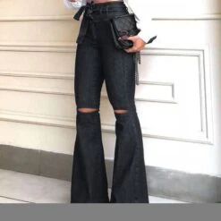 Regular Hole Bellbottoms Slim Women's Jeans -Rountine Shop cb45bac8 b409 4d21 aefc a0d00caae389