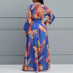 V-Neck Print Long Sleeve Pullover Women's Maxi Dress -Rountine Shop cb7bf141 f5e2 403d aa80 0856e01041a9