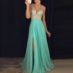 Split Sleeveless V-Neck A-Line Sequins Women's Maxi Dress -Rountine Shop ce51cd75 a9df 4b4a 8d5d 0718638800bf