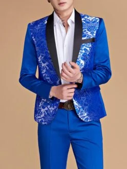 Red/Yellow/Sky Blue/Royal Blue Floral Print One Button Slim Men's Dress Suit