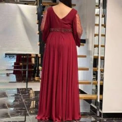 Draped Floor-Length V-Neck Long Sleeves Evening Party Dress 2022 -Rountine Shop d1030a1a 6702 4319 9452 ee2d1882cc7e