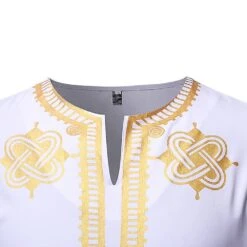 Dashiki African Fashion Style V-Neck Golden Print Casual Color Block Men's Shirt -Rountine Shop d28ef465 19cd 4f9e ba77 1071e38c1039