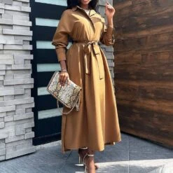 Long Lapel Belt Fall Women's Trench Coat