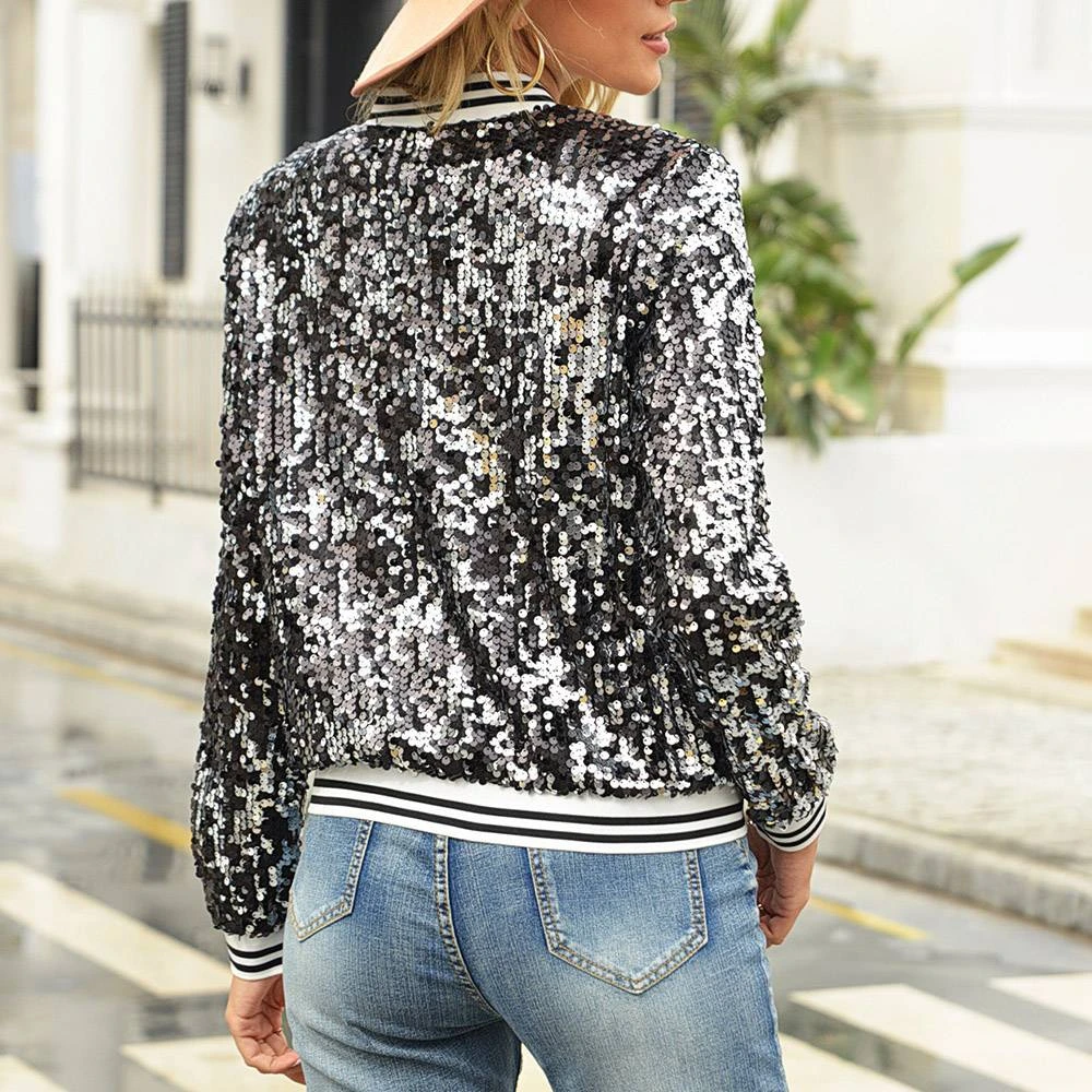 Slim Sequins Long Sleeve Zipper Fall Women's Jacket 9 Slim Sequins Long Sleeve Zipper Fall Women's Jacket - Image 9