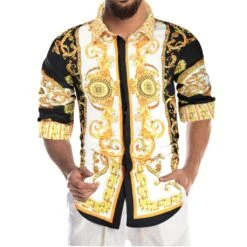 Lapel Print Standard Dashiki Floral Slim Men's Shirt