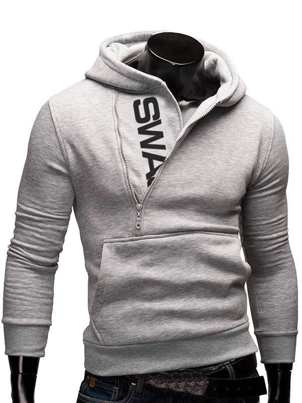 Letters Printed Contrast Zipper Men's Casual Hoodie 5 Letters Printed Contrast Zipper Men's Casual Hoodie - Image 5